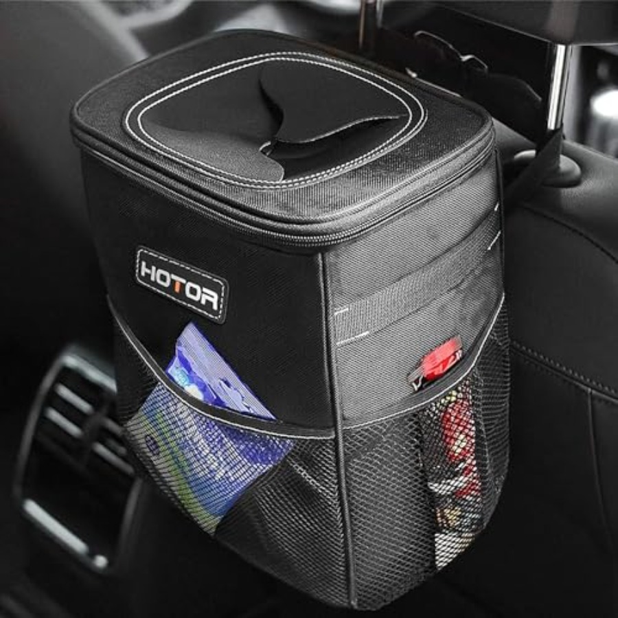 Waterproof Car Trash Can With Lid - 뚜껑과 수납 포켓이 있는 차량용 쓰레기통
