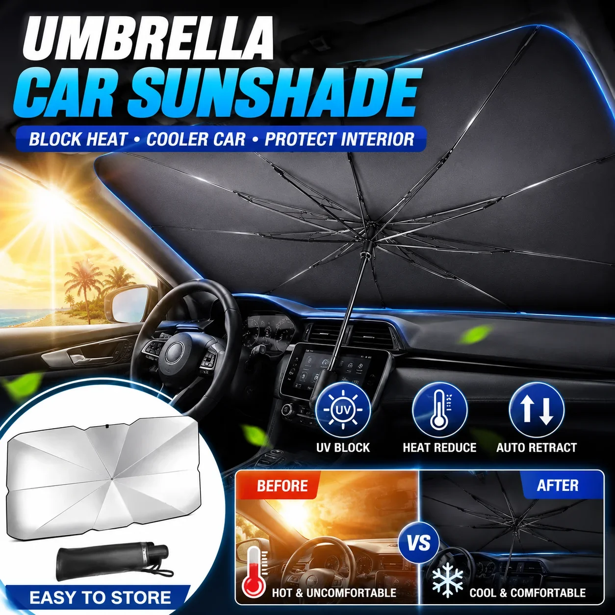 Car Sunshade Windshield Umbrella Foldable - 접이식 차량용 햇빛 가리개, 전면 유리창