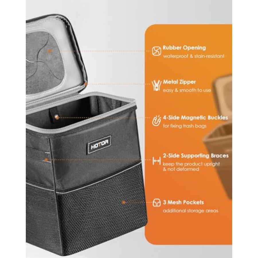 뚜껑과 수납 포켓이 있는 차량용 쓰레기통 - 100%  - Waterproof Car Trash Can With Lid 리뷰 및 가격