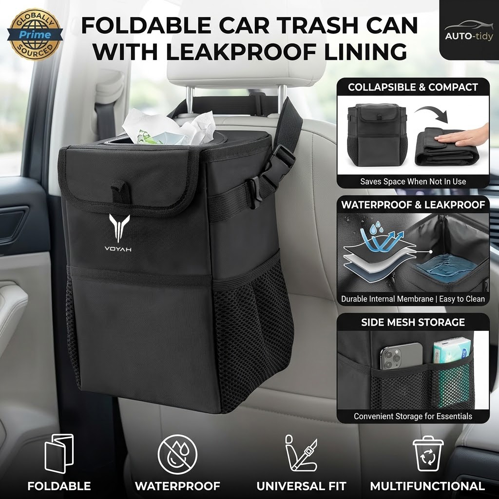 대용량으로 설계된, 접이식 휴대용, 누수 방지, 방수  - Waterproof Car Trash Can With Lid 리뷰 및 가격